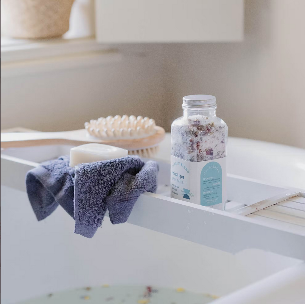 Gift Set Mind Spa Bath Salt Uplift Refillable Candle Calming Soothing Eucalyptus Lavender