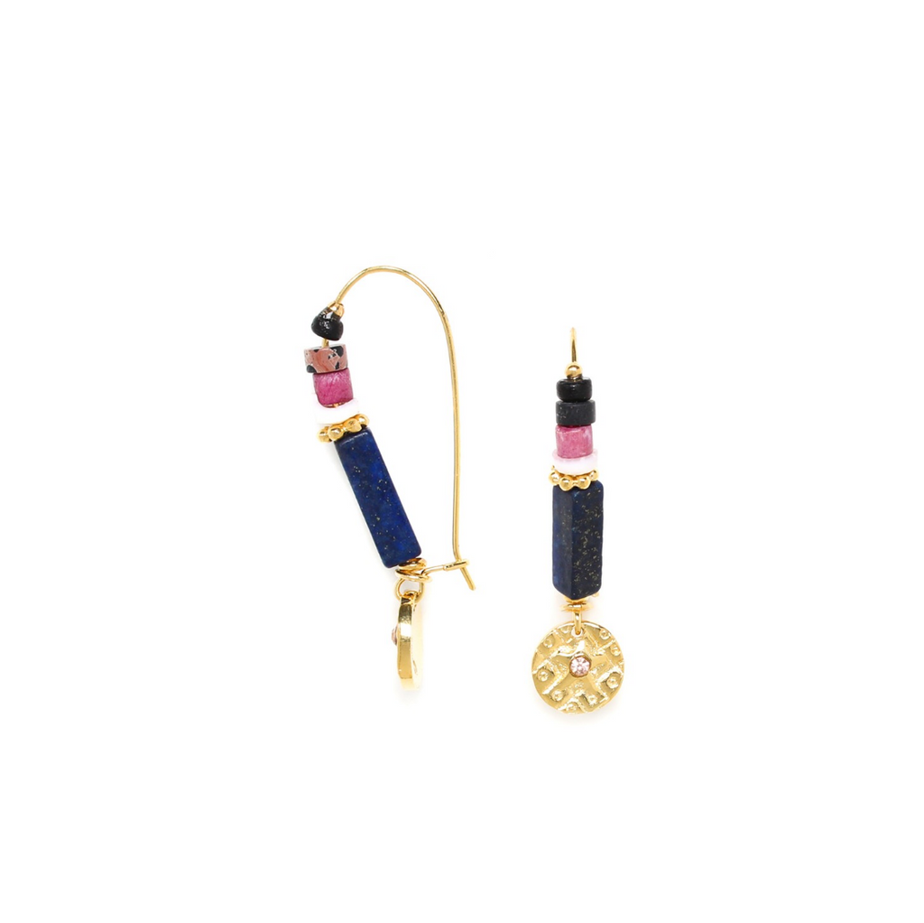 Lapis Lazuli Hook Earrings Gold Plated Natural Gemstones Viola