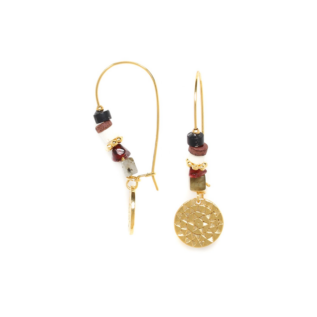 Garnet Labradorite Hook Earrings Natural Gemstones Gold Plated Handmade Kelly