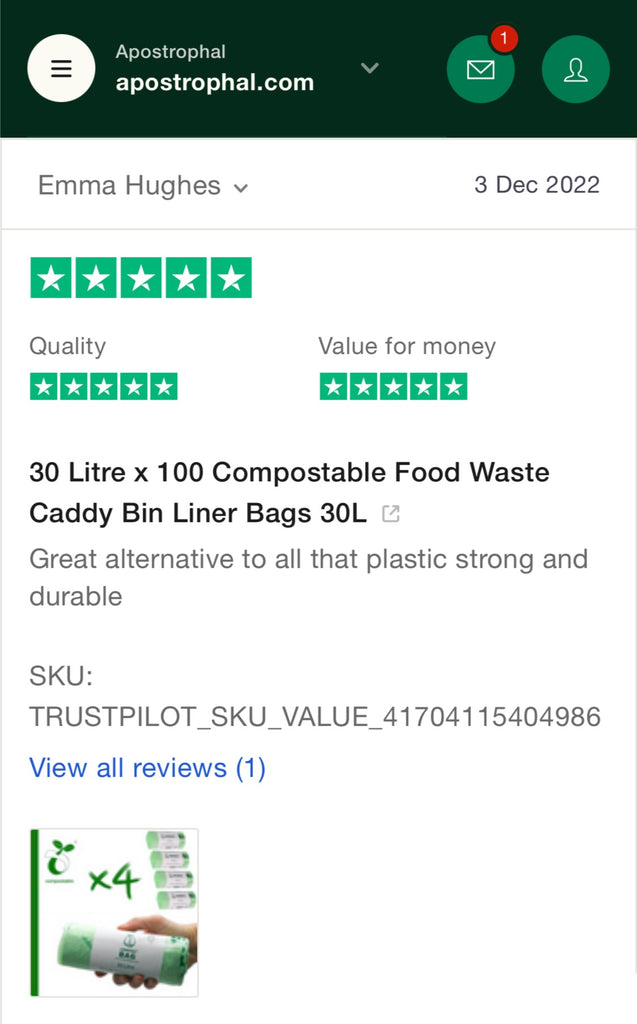30 Litre x 100 Compostable Food Waste Caddy Bin Liner Bags 30L Made in EU